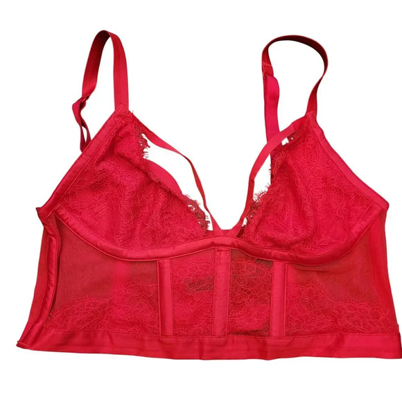 Victoria's Secret Lace Corset Bra Size L Red Adjustable No Underwire with Boning - Picture 2 of 6